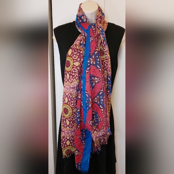 Multicolor Scarf Wrap Shawl Accessory Colorful Boho Gypsy Fringe Batik Pretty - Picture 1 of 8